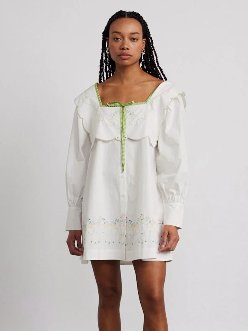 Damson Madder Mala Mini Puff-Sleeve Embroidered Dress Size 10 Brand New